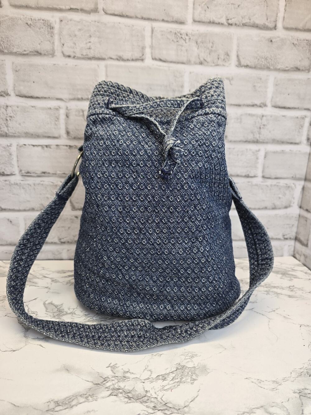 Vintage Y2K Blue Denim Hobo Bag / Bucket Purse Red Gingham Interior Crossbody